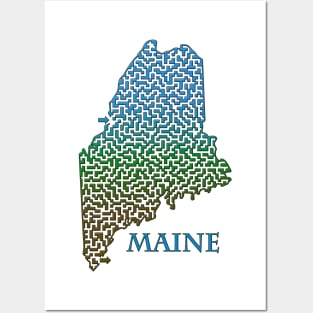 State of Maine Colorful Maze Posters and Art